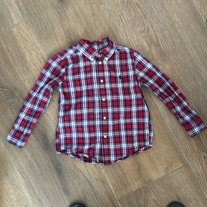 Ralph Lauren boys long sleeve button down shirt. Color red plaid. Size 5.